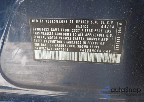 2014 Volkswagen Jetta Sportwagen 2.0L Tdi z USA, uszkodzony, nr VIN 3VWPL7AJ1EM623019